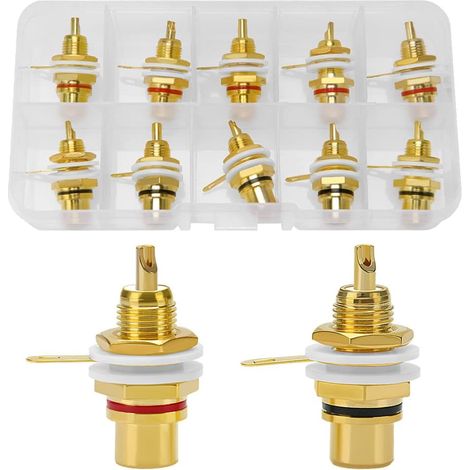 Connecteur RCA - 10 Pièces - Cuivre - Prise Châssis Femelle - Pour Ampli Et TV - Rouge Et Noir (1/5)
