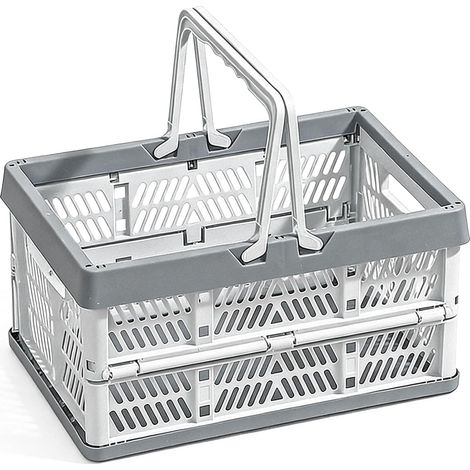 Boîte pliante de camping pliable avec anse - 38,5 × 25 × 20 cm - Panier à provisions pliable - Convient pour le rangement à la maison, pour les collations, le camping, la salle de bain (gris) (1/5)