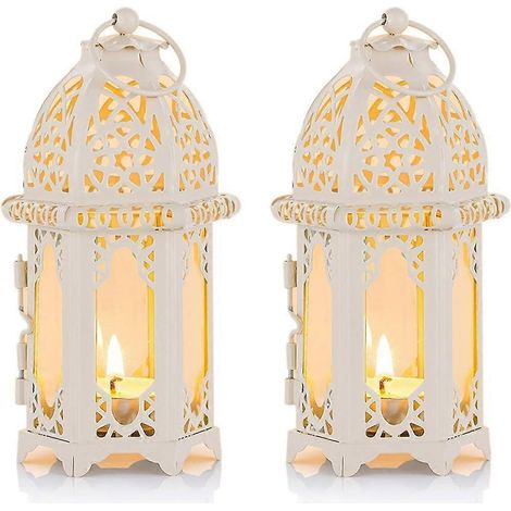 Lot de 2 lanternes à bougies de style marocain - Petit porte-bougie chauffe-plat avec panneaux en verre transparent, idéal pour les événements intérieurs et extérieurs. (1/5)
