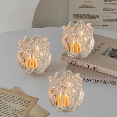 Photophore en verre cristal, lot de 6, forme tulipe, pour mariage, anniversaire ou décoration de table. (1/5)