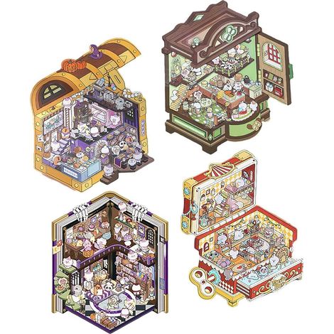 4 Sets DIY-3D-Szenenaufkleber, lustige DIY-Hausaufkleber, gestalten Sie Ihr Café, Geschäft oder Restaurant, bezaubernde DIY-Szenenaufkleber inklusive Pinzette zum Stressabbau (1/5)