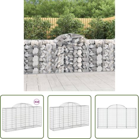 The Living Store Gabionen mit Hochbogen 10 Stk 200x50x100/120cm Verzinktes Eisen - Gabionen - Gartenzaun - Gartendeko - Eisenkonstruktion - Stauraum (1/5)