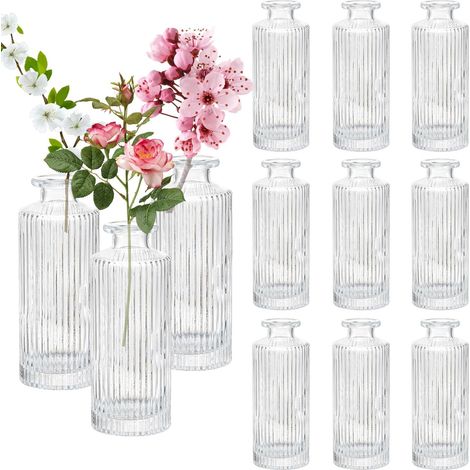 Lot de 12 petits vases, petits vases pour décoration de table, 13 cm, mini vase en verre pour décoration de table, mariage, fête, roses, tulipes, mariages, anniversaires, vase petit pour (1/5)