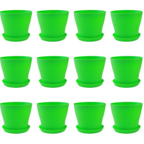 Ein Set aus 12 mittelgroßen, 20 cm (7,87 Zoll) großen Kunststoff-Blumentöpfen mit Untersetzern für den Innenbereich, geeignet zum Anpflanzen von Blumensetzlingen und als Gartenbehälter - Crezuo