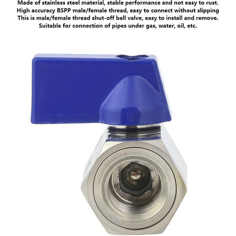 Robinet à bille d'arrêt en inox filetage BSPP mâle-femelle 2 voies pour raccord tuyauterie eau Type A 1/4 (1/5)