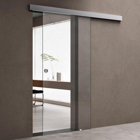 doporro Glasschiebetür Komplettset Softclose 102,5 x 205cm 15mm Wandabstand Schiebetür mit ESG-Sicherheitsglas Zimmertür Glas Klarglas mit Muschelgriff Amalfi-plus 19 (1/5)