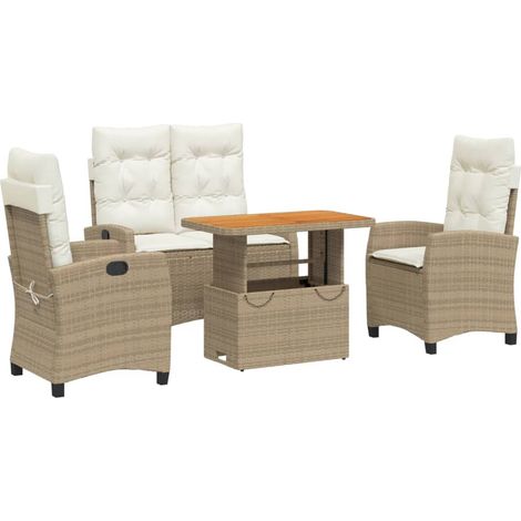 Ensemble à manger de jardin coussins 4 pcs Mobilier de jardin beige résine tressée (1/5)