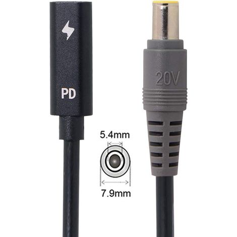 Cable De Chargement Inductif Type-C PD - Adaptateur DC Pour Ordinateur Portable 18 V-20 V - 3 Embouts 7,4x5,0 mm 4,5x3,0 mm 7,9x5,5 mm - 1 Pièce (1/5)