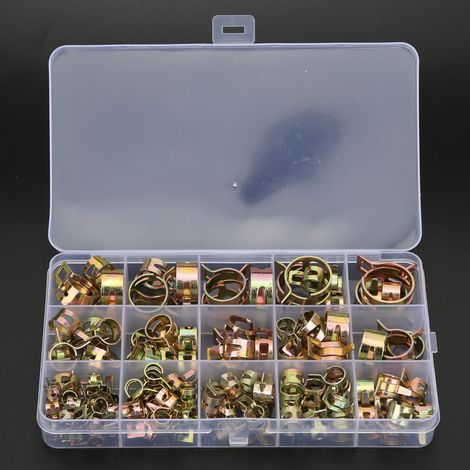 115 Stück Schlauchschellen, farbig verzinkt, Federklemmen, Wasserschlauch- und Luftschlauchbefestigungen, 6–22 mm (1/5)