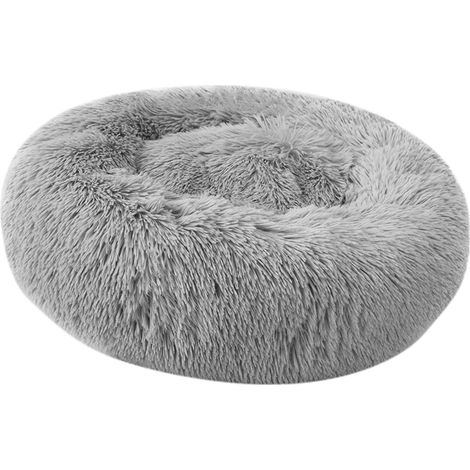 Lit rond en peluche douce pour animaux de compagnie, lit doux pour chats et petits chiens, gris clair-diamètre 70cm (1/5)
