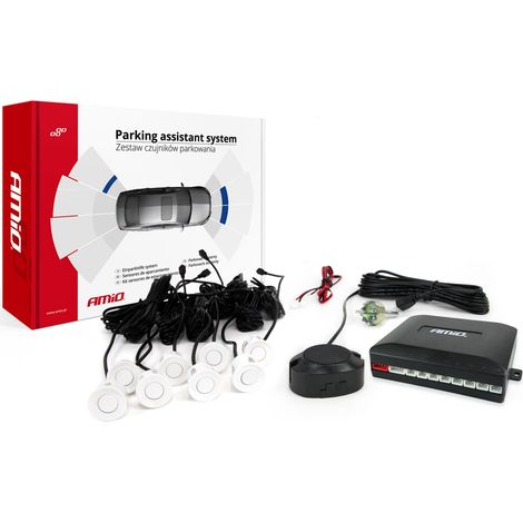 Kit de sensores de estacionamiento traseros con zumbador, 8 sensores, color blanco amio-01599 (1/5)