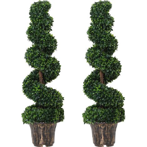 Outsunny Set 2 Piante Finte di Bosso a Spirale con Vaso Ø32x120 cm Verde