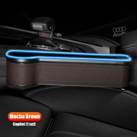 (Conducteur Mocha Brown) Organisateur d'espace pour siège auto MG ZS 6 5 HS avec éclairage d'ambiance LED - Boîte de rangement pour espace entre les sièges - Combleur d'espace entre les sièges (1/5)