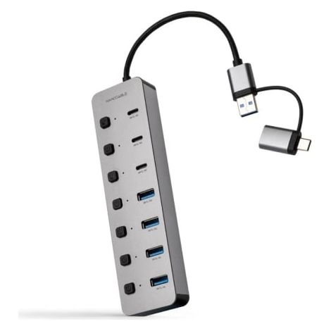 Hub USB + USB Tipo-C Nanocable 10.16.4510/ 4xUSB/ 3xUSB Tipo-C/ 1xUSB Tipo-C PD/ Gris