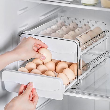 Support à Oeufs de Grande Capacité pour Organisateur de Réfrigérateur avec Couvercle et Poignée Réfrigérateur Paquet de 2 Plateau de Rangement Transparent Distributeur de 40 Oeufs Cuisine de Restauran (1/5)