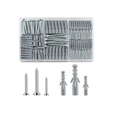 230 Pièces Kit Vis et Chevilles Murales (115 x Ancrage d'expansion, 115 x Vis Fixation Murale en Béton), Visser Autoperceuses Autotaraudeuses et Chevilles pour Maçonnerie Brique (1/5)