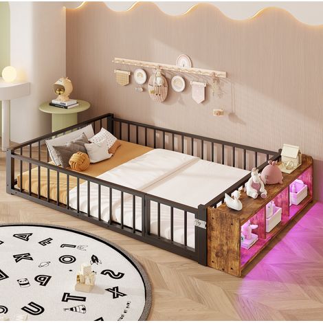 MEUBLIV Bett 140x200 cm Schwarz – Metallrahmen mit Stauraum, LED, ohne Matratze (1/5)