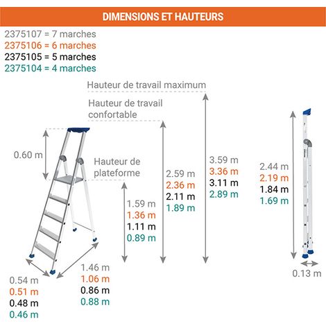 Tubesca Comabi – Escabeau 6 marches aluminium – Hauteur de travail max. 3.36m – Patins antidérapants pour stabilité – 2375106