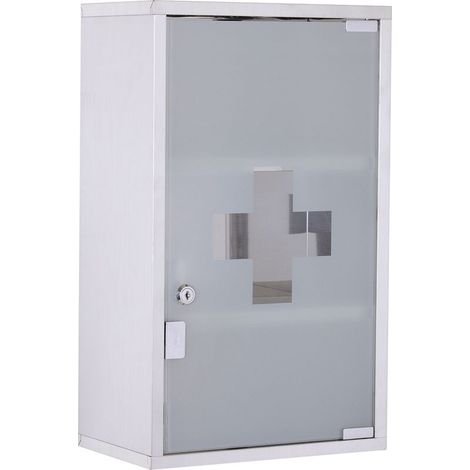 Cabinet to pharmacie in stainless steel, locked, to 3 compartment and door glazed, 30 x 18 x 50 cm (1/5)