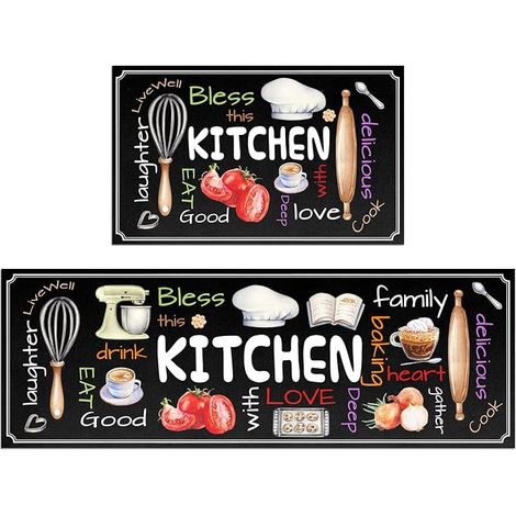 Kit de tapis de cuisine (lot de 2) tapis de cuisine antidérapant et épais confortable pour se tenir debout dimensions 17 x 47 pouces + 17 x 28 pouces (1/5)