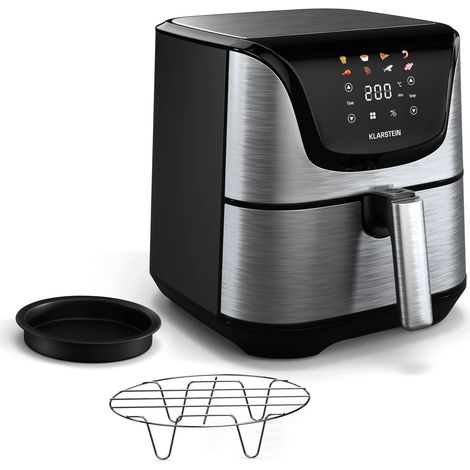 Klarstein AeroVital Deluxe Heißluftfritteuse  5,4L Airfryer, 1700W, Touch-Display, 8 Programme, Antihaftbeschichtung, Grillrost & Pizzablech, Cooltouch-Gehäuse, Timer & Temperaturkontrolle, Edelstahl