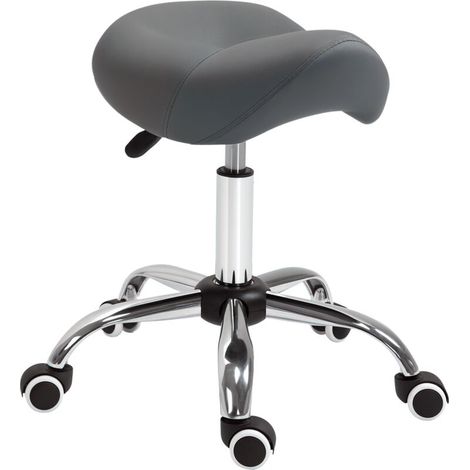 Tabouret à roulettes, tabouret de massage avec hauteur réglable 49-61 cm et selle ergonomique, chaise de travail à roulettes pivotant 360°, pour salon de massage, tatouage, clinique, spa, gris (1/5)