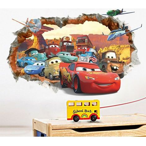 3D Mur Endommagé Dessin Animé Voitures Avions Stickers Muraux, Chambre des Enfants Pépinière Autocollants Amovibles, (1/3)