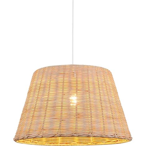 Lampe suspendue de plafond abat-jour en osier rigide tressé style nordique vintage avec porte-manteau blanc E27 pour salon cuisine Ø46cm (1/5)