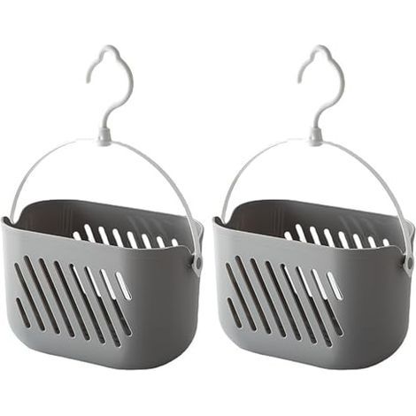 2 Pcs Panier Douche à Suspendre,Panier Rangement Salle de Bain en Plastique avec Crochets,Panier Multifonctionnel avec Poignée pour Ranger Savon,Shampooing,Cosmétiques,Salle de Bain,Cuisine(Gris) (1/4)