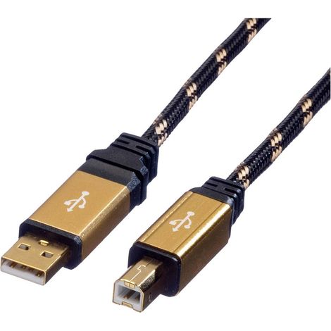 Roline Câble USB USB 2.0 USB-A mâle, USB-B mâle 4.50 m noir, or blindage double, contacts dorés 11.02.8805 S360302 (1/3)