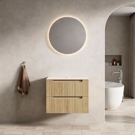 Armario inferior de 60 cm de ancho, sin lavabo, roble claro. (1/4)