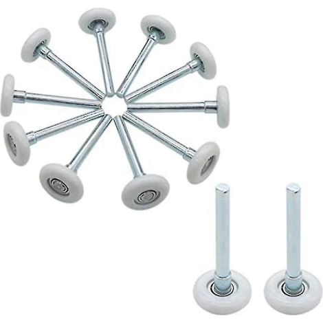 Lot de 12 roulettes de porte de garage en nylon de 4,5 cm (1,8 pouce) de diamètre et tige de 10 cm (4 pouces) de hauteur, silencieuses et adaptées aux rails de porte de garage. (1/5)