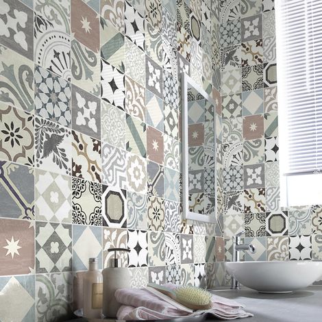 Sticker Mural Carrelage adhésif Cuisine Salle de Bain - 60 STICKERS CARREAUX DE CIMENT AUTHENTIQUES TOSINO - 60stickers10x10cm (1/5)