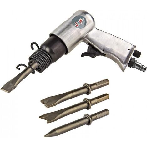Dema – Marteau-piqueur pneumatique 4500 RPM – Pression 6 bars – Pour béton armé – Conception robuste en métal – 4 burineurs inclus