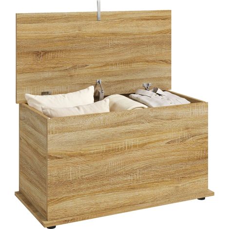HOMCOM baúl de almacenaje 102l, banco zapatero con bisagra de seguridad, estilo moderno, para pasillo, dormitorio, salón, 80x40x45 cm, roble (1/5)