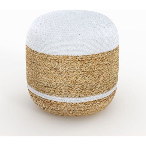 Puf redondo de yute y blanco D40 cm - Billy