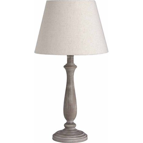 Teos Table Lamp - Linen/Wood - L25 x W25 x H53 cm - Beige/Brown