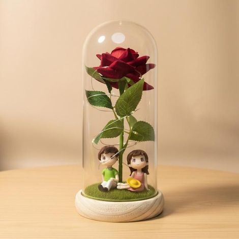 KLVGTIFS PU - Rose éternelle - Thème couple - Motif La Belle et la Bête - Fleur artificielle avec lumières LED - Le cadeau idéal pour les femmes B (1/5)