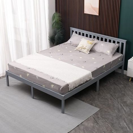 WestWood Double Bed Durable Solid Pine Frame Low Foot End Wood Slat Support Bedroom Grey (1/5)