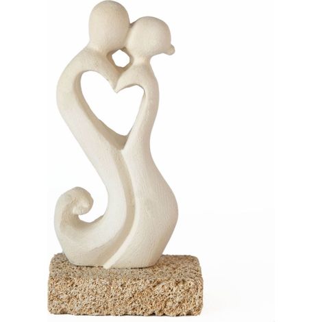 Lupia - Bomboniera Statuetta AMORINI INSEPARABILI CUORE Piccola in Pietra Leccese salentina scultura decorativa soprammobile misure 12x9 cm (1/3)
