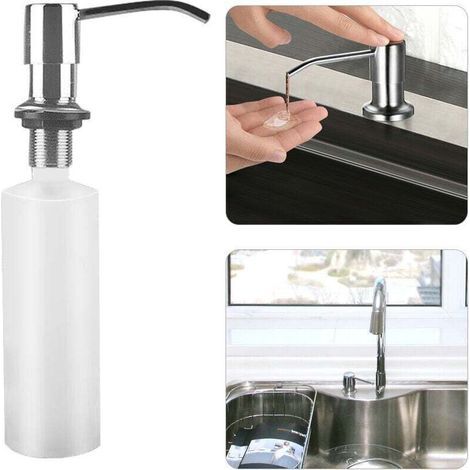 Distributeur Savon Liquide Encastrable avec Bouteille 300ML, Distributeur Savon de Mousse Evier, Distributeur Liquide Vaisselle Cuisine, Distributeur de Détergent En Acier Inoxydable pour Bains U