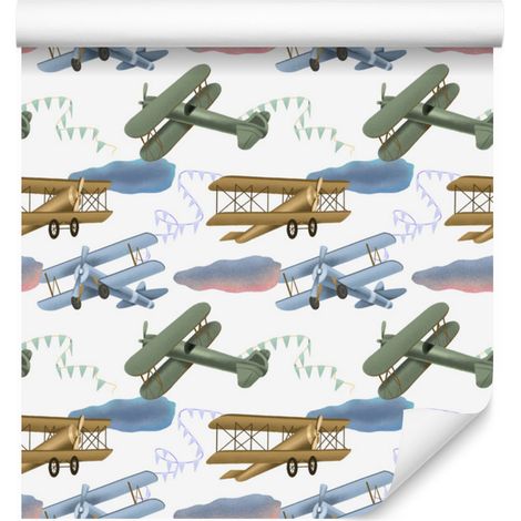 Retro-Flugzeuge aus den Wolken-Tapete für Wohn- und Schlafzimmer, 50 x 1000 cm (1/5)