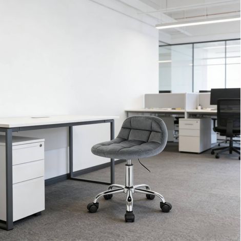 Bürostuhl 38x31x56.5-68 cm dunkelgrau aus Samt und Metall höhenverstellbar mit Rollen (1/5)