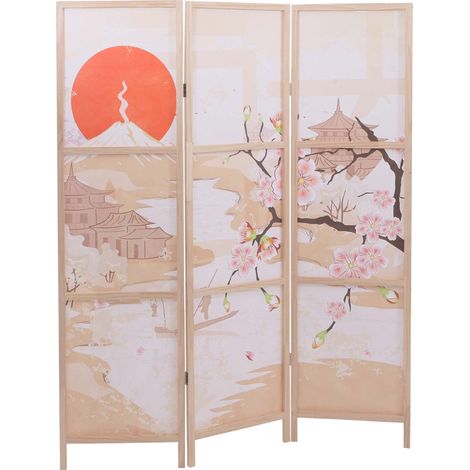 Paravento pieghevole a 3 ante in stile orientale 170 x 137 cm spazio zen polietilene beige 040008912