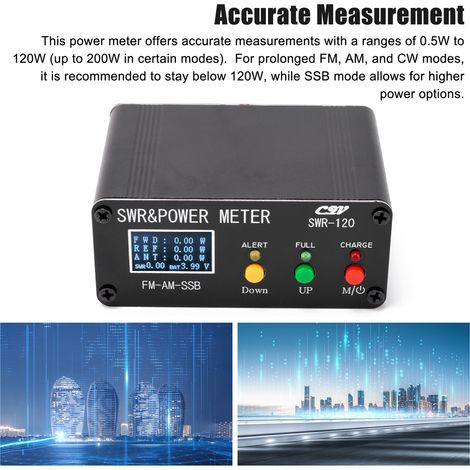 Compteur de puissance numérique SWR 120W, 1.8-54MHz, ondes courtes, Modes FM AM SSB, prise en charge SWR/puissance réglable et fonction d'alarme élevée (1/5)
