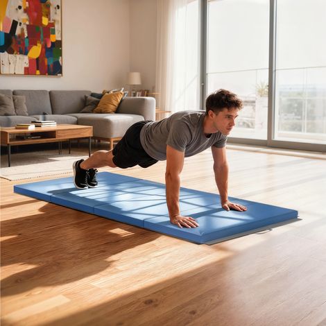 Tapis de Gymnastique Pliable Épais Yoga Fitness, Antidérapant, 180x80x5 cm, Bleu Clair (1/5)