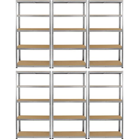 6 Monster Racking Rayonnage en Acier Galvanisé Galwix, 150kg/étagère, 75cm x 30cm x 150cm Garage Atelier Bricolage Entrepôt Rangement outils