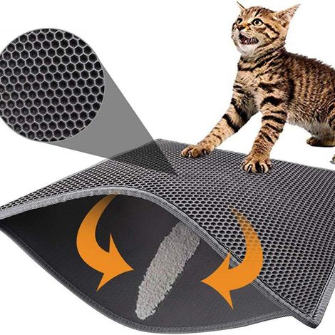 Tapis de litière pour chat. Bac de récupération des litières de 30 x 30 cm. Structure alvéolée double couche, imperméable et résistante à l'urine. Deux couches de tamis pour un nettoyage facile et une