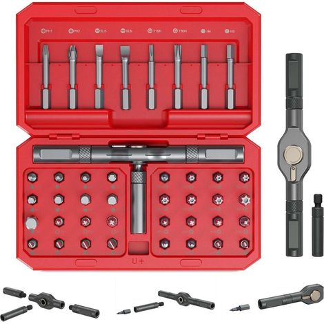 Ratschenschraubendreher Set 42IN1 58Zahn S2 Bits 40 Bits Rot (1/5)