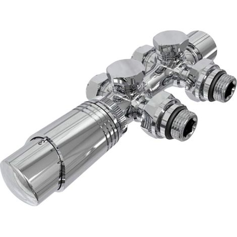 Robinet de Radiateur, Robinetterie d'Angle, Robinet Thermostatique pour Radiateur, Kit Multibloc pour Radiateur avec Contrôleur de Température (Chrome) (1/5)